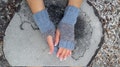 Blue Fingerless Mittens - Wool Fingerless Mitts Blue Arm Warmers Women - Gray Fingerless Gloves