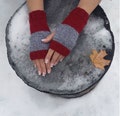 Red Fingerless Mittens - Red Arm Warmers Women - Gray Fingerless Gloves - Wool Fingerless Mitts