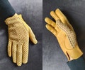 Vintage Unisex French Gloves/Vintage French Leather Gloves/Crochet Gloves/Driving Gloves/Size 7 1/2/Yellow Gloves/Vintage Gloves