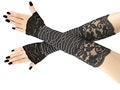 Black silver womens gloves striped evening fingerless long warmers costume glamour elbow length elastic lace elegant clothing all sizes