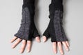 Cuddly WRIST WARMERS with DEFECT - with Seam Structure - black-gray