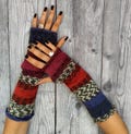 Hand Knit Wool Fingerless Gloves: Colorful Winter Arm Warmers