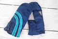 Vintage 80s ski mittens Blue warm winter snow gloves with zippers Retro snowboarding & ski gear