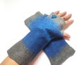 Grey-blue fingerless mittens. Cozy and warm handmade merino wool mittens. Felt fingerless gloves. Nice present for her.