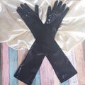 Elegant Black PU Leather Long Gloves for Women – 21" Evening Opera Gloves for Cosplay, Wedding & Formal Outfits