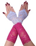 Lace Fingerless Gloves Women Pink & Blue Elastic Arm Warmers Costume Handmade XS - 3XL
