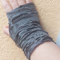 Edgy Distressed Fingerless Gloves: Ripped Grey & Black Evening Accessories for Statement Looks