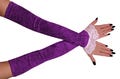 Women purple velvet gloves opera extra long sleeves over elbow fingerless womens arm warmers, formal evening cosplay costume gift all sizes