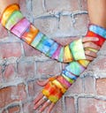 Size:M Light weight Wool Free Arm warmer, Fingerless gloves Festival gear Hippie Patchwork glove Katwise style Boho #AW040402