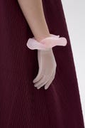 Romantic Pink Sheer Gloves with Petal Cuffs  Short Organza Bridal Gloves Feminine Wedding Accessories Gift for Her