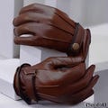 Classic Buckle Leather Biker Gloves for Men, Leather Gloves, Genuine Leather, Winter Gloves, Driving Gloves, Fashion Gloves