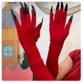 Red Devil Costume Gloves – Long Red Gloves with Black Nails – Cosplay Ready