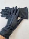 Black leather gloves warm lined small 6 repairs gardening horse riding forties