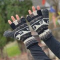 Wool Unisex Hand Knit Convertible Mitten, Winter Gloves, Fingerless Fleece Lining, Comfy And Warm