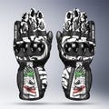Joker Motorbike Racing Gloves, Black Motorcycle Leather Racing Gloves, Digital Printed Leather Gloves with Safety Armors for Men & Women