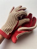 John Lewis driving gloves red suede and beige cotton size 7