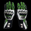 Kawasaki Motorcycle Racing Gloves – Green Black White Leather MotoGP Track Riding Gloves – Protective Motorbike Gear for Men & Women