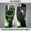 Custom Kawasaki Motorcycle Racing Green Leather Gloves, Motorcycle Gloves, Motorbike Gloves, Premium Leather Gloves for Men and Women