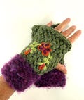 Hand Knit Embroidered Fingerless Mittens, Fingerless Gloves, Texting Gloves, Floral Mittens, Hand Warmers