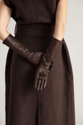 Vintage Brown Leather Opera Gloves – Long Elegant Evening Gloves for Women – Formal Winter Accessory