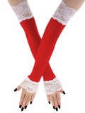 Red White Lace Opera Fingerless Gloves, Elbow Length Arm Warmers XS - 3XL