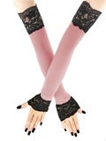 Old Pink Fingerless Gloves Black Lace Trim Quality Extra Long Arm Warmes Opera Length Evening  xs - 3xl