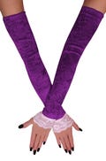 Women purple velvet gloves with lace extra long sleeves over elbow fingerless womens arm warmers opera evening cosplay costume gift