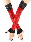 Extra Long Red & Black Lace Gloves, Evening Opera Arm Sleeves XS - 3XL