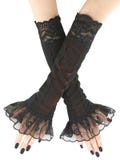 Black brown gloves, womens luxury fingerless gloves, ruffled elegant warmers romantic gloves sleeves evening long elbow length all sizes