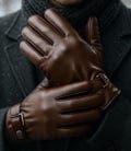 Brown Winter Gloves Men Waterproof Faux Leather, Warm Plush Lined Gloves for Biking, Driving, Outdoor – Stylish & Durable Fit