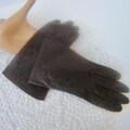 Vintage Dark Purple Real Kid Leather Gloves . Applique Gloves . Germany