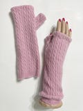 113 light pink cashmere Fingerless Gloves w cable knit patten upcycled cashmere gloves for women  girls hand Sewn by Mcleodhandcraftgifts