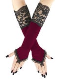 Womens gloves evening fingerless long warmers costume glamour elbow length elastic lace elegant romantic clothing, all sizes