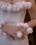Elegant bridal mesh gloves with chiffon flowers handmade wedding gloves for bride sheer tulle romantic floral accessory for ceremony