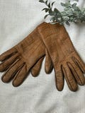 Vintage Ladies Leather Gloves | Soft Brown Pebbled Hide | Size Small