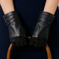 Ladies Touchscreen Leather Gloves – Elegant Winter Sheepskin Gloves for Women
