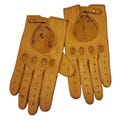 Vintage Driving Gloves 1960s 70s Tan Leather Wrist Driving Gloves Snaps Cutouts Biker Van Raalte 7.5