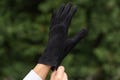 Women's UNLINED Gloves - BLACK - suede leather