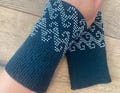 Handknitted beaded dark Green wristwarmers