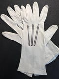 Vintage 1950’s Ladies Gloves White Black Trim Snap Closure Over the Wrist Length Accessories Costume Dress Up