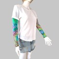 Festival Outfit. Fingerless Long Gloves Tie-Dye Arm Warmers Set 2 Piece . Personalized Unique Fashion Gift For Her Girlfriend. Multi Colored