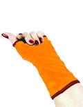 Wrist warmers gloves fingerless jersey orange + piping lining in medium colors