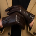 Men’s Brown Genuine Leather Gloves with Soft Plush Lining, Warm Winter Driving Gloves, Stylish Comfortable Gloves for Cold Weather Use