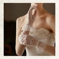 Bridal Lace Gloves: Short White Wedding Gloves with Pearls & Ruffle