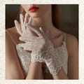 Short Lace Flower Wedding Gloves – White Finger Gloves for Brides, Bridesmaids, Pageant & Prom