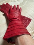 Vintage red leather gauntlet high gloves 7/M, unique red swashbuckler leather gloves M, made Italy statement red gloves 7/M, runway gloves M