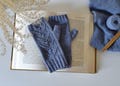 Women pure cashmere fingerless gloves, knitted blue wrist warmers, upcycled Cashmere gloves, denim blue cashmere glove women, autumn gloves