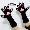 Black Cat Paw Gloves Cosplay Accessories with Pink Paw Pads and Claws, Furry Animal Costume Paws for Halloween and Dress Up