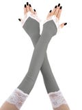 Extra long with lace gloves grey sleeves bridal fingerless womens arm warmers, evening gloves opera, over elbow