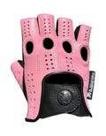 Pink Fingerless Leather Driving Gloves | Women's Retro Half Finger Motorcycle Gloves | Soft Real Leather | Summer Driving Gym Gloves